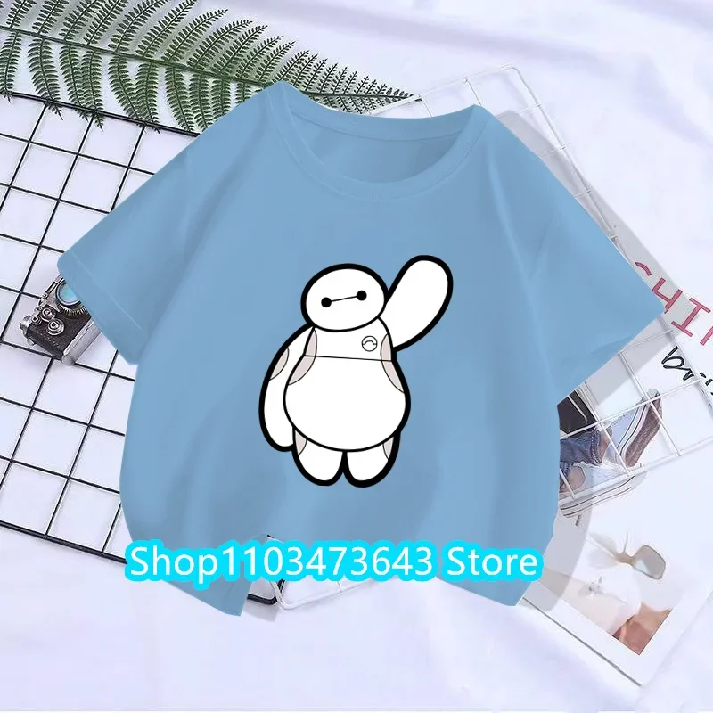 Disney-Baymax Camiseta gráfica, Roupa de criança, Tops casuais extragrandes, Big Hero 6, Moda Kawaii, Criança Garcon