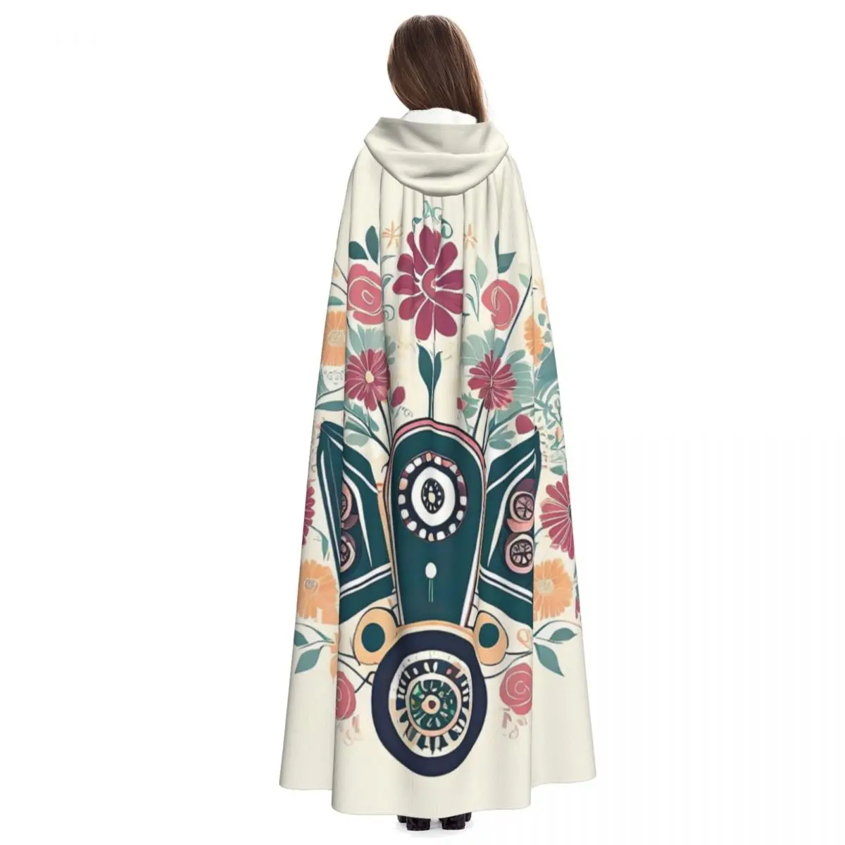 محرك السيارة خمر مع الزهور عباءة طويلة مقنعين الساحرة القرون الوسطى زي تأثيري كيب هالوين معطف الكبار للجنسين