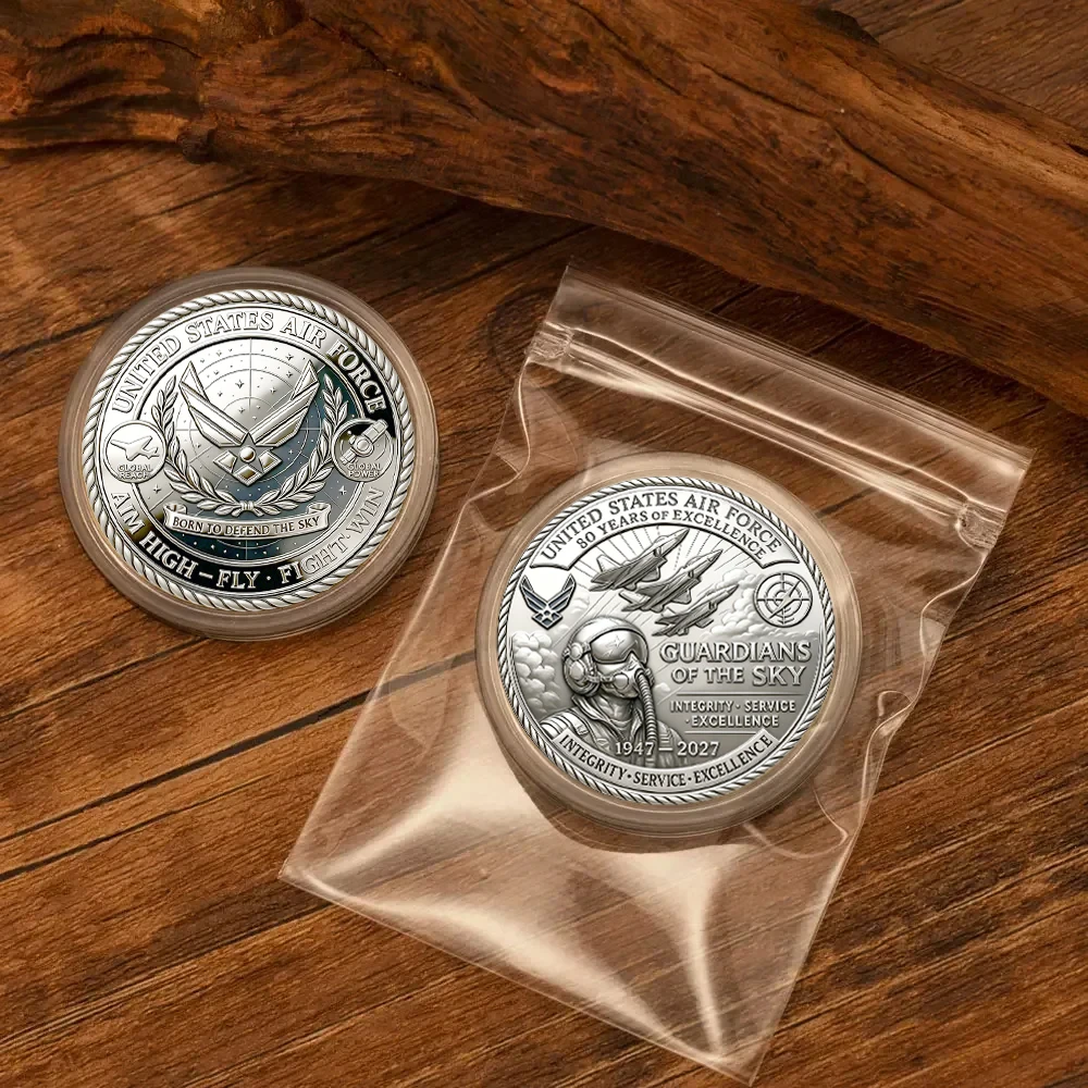 2D UV Air Force 80th Anniversary Souvenir Coin The Sky Pilot Fighter Jet Silvry Plated Commemorative Coin Home Decoration view 6