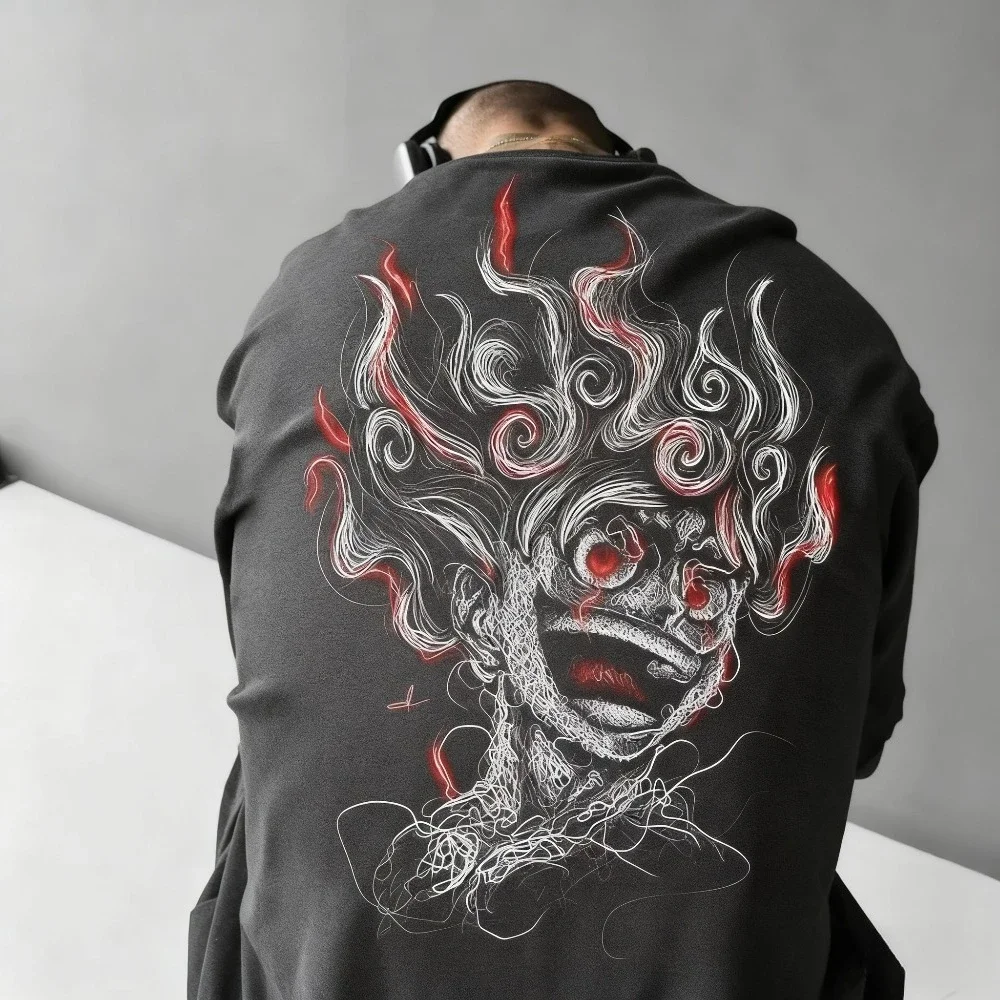 ワンピース アニメ ルフィ 手描き Tシャツ 2025 夏 メンズ レディース ストリート ルーズ カジュアル プラスサイズ 親子服 トップス