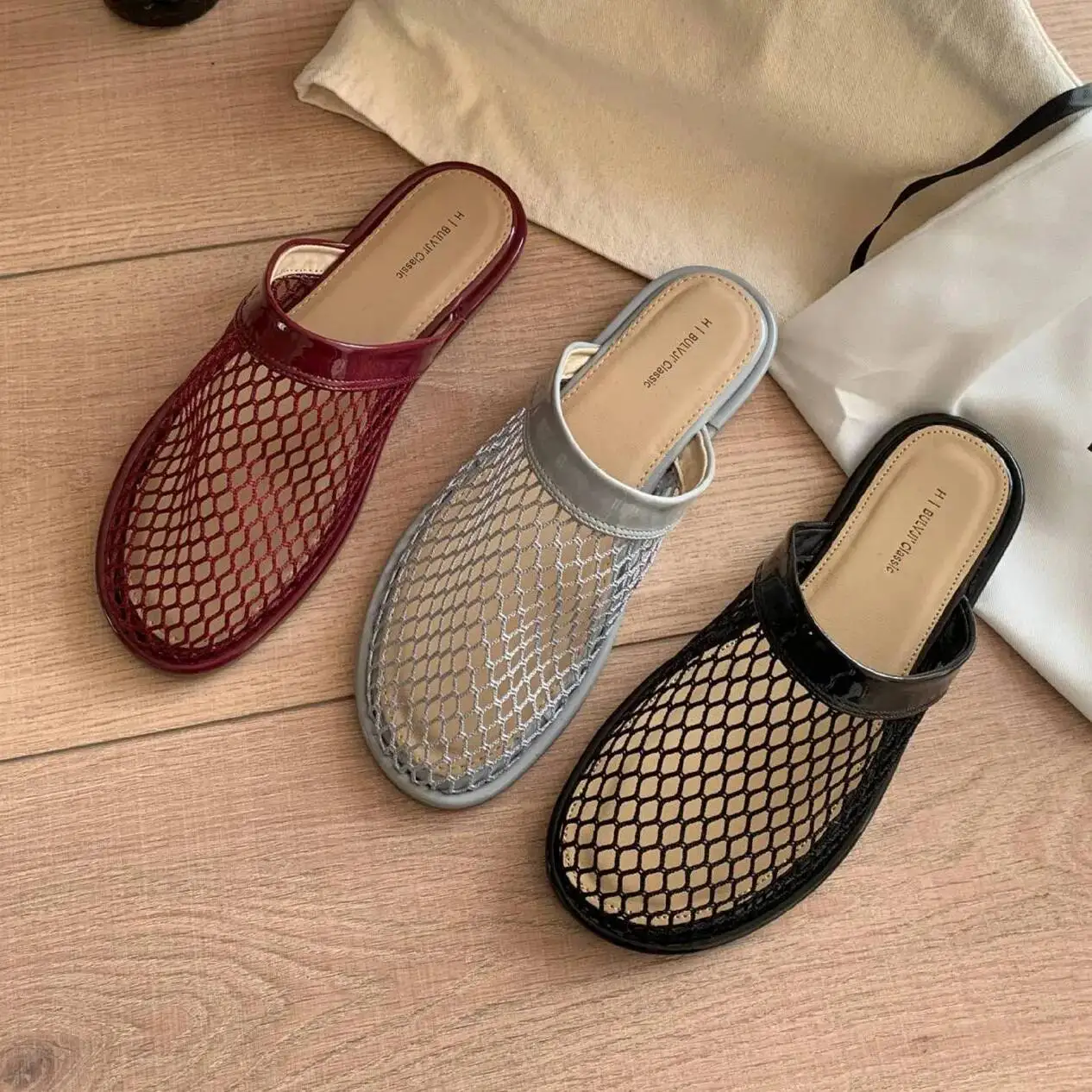 

Женские сабо, красные туфли на плоской подошве, летние тапочки, балетки