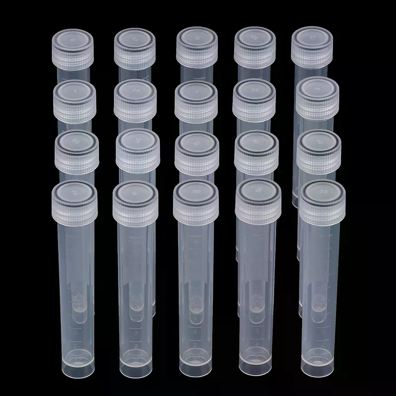 20Pcs 10ml Plastic Test Tubes Vials Sample Container Powder Craft Screw Cap Bottles
