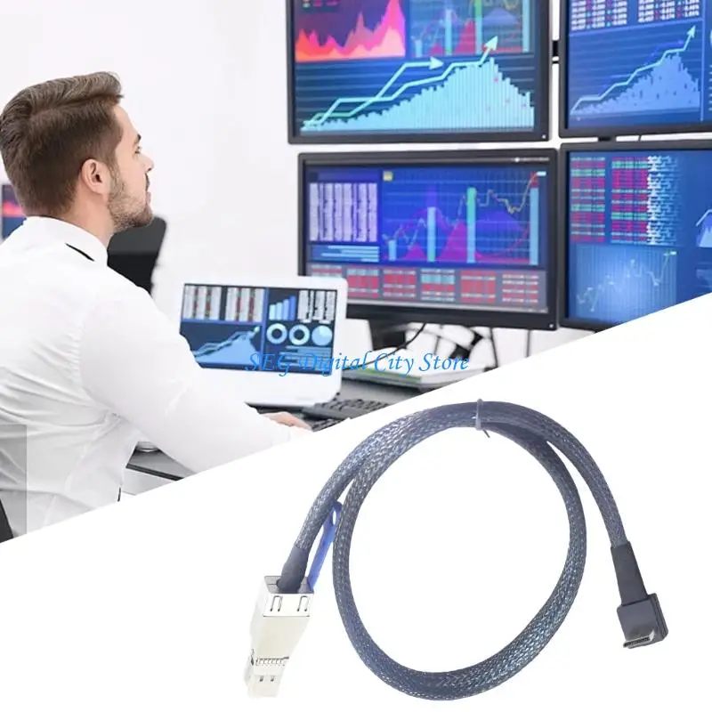 

U75B Braided Server Connection Cable 90 Degree SFF 8611 4i To SFF 8644 4i Cord