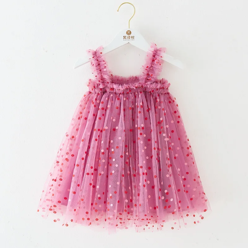 

Girl Clothes Mesh Tutu Dresses Kid Party Dress Kids Clothes Girls Summer Princess Tulle Dress Birthday Strap Dot Dress for Baby