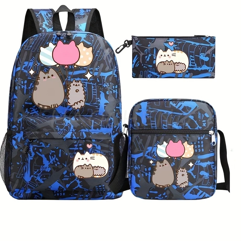 Cute Cat 3-mochila de piezas con estampado 3D para hombre y mujer, bolso de hombro para ordenador portátil, estudiantes de secundaria, mochilas