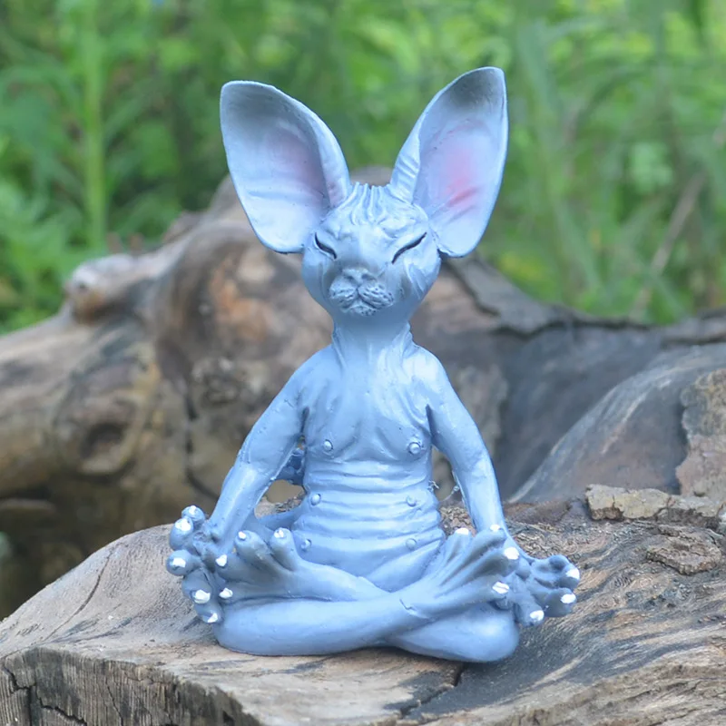 Sitting Animal Meditating Cat Ornaments Sitting in Meditation Creative Home Garden Decoration Resin Crafts
