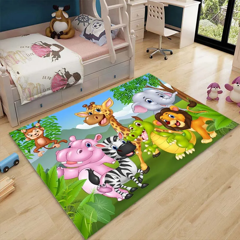 Cartoon Zoo Animals Baby Creeping Mat Dywaniki do dekoracji pokoju dziecięcego Mata podłogowa dla dzieci Dywan antypoślizgowy do sypialni Miękka