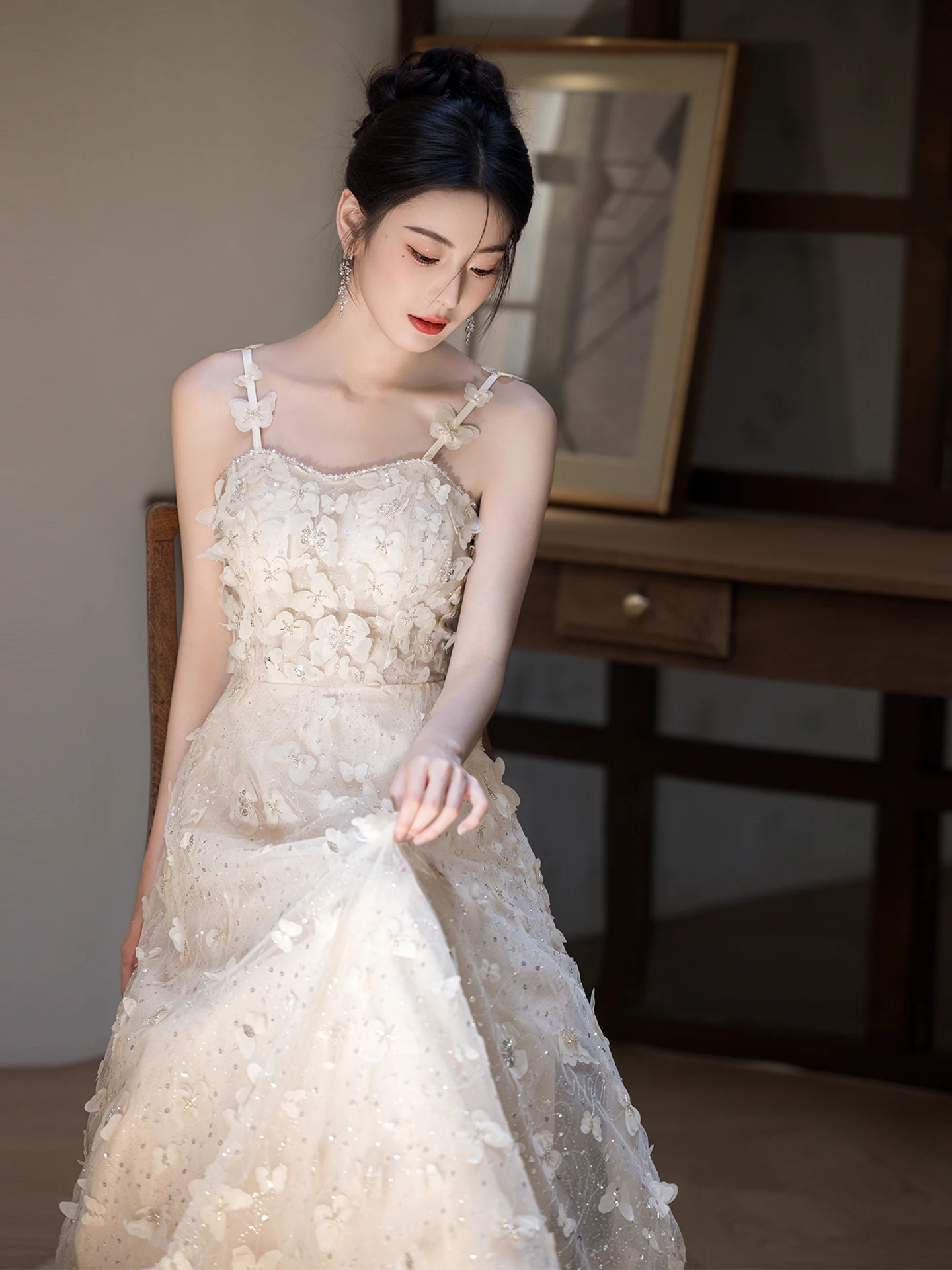 Vestido de noche de Súper Hada de Color champán, correa para mujer, Princ Sle, ceremonia para adultos, cumpleaños, compromiso, lujo de alta gama