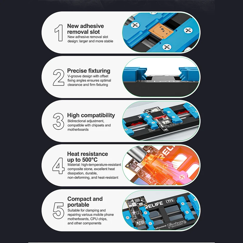 RELIFE TF5 Dispositivo di riparazione multifunzionale Alta compatibilità per vari strumenti di riparazione del supporto per schede madri di telefoni cellulari