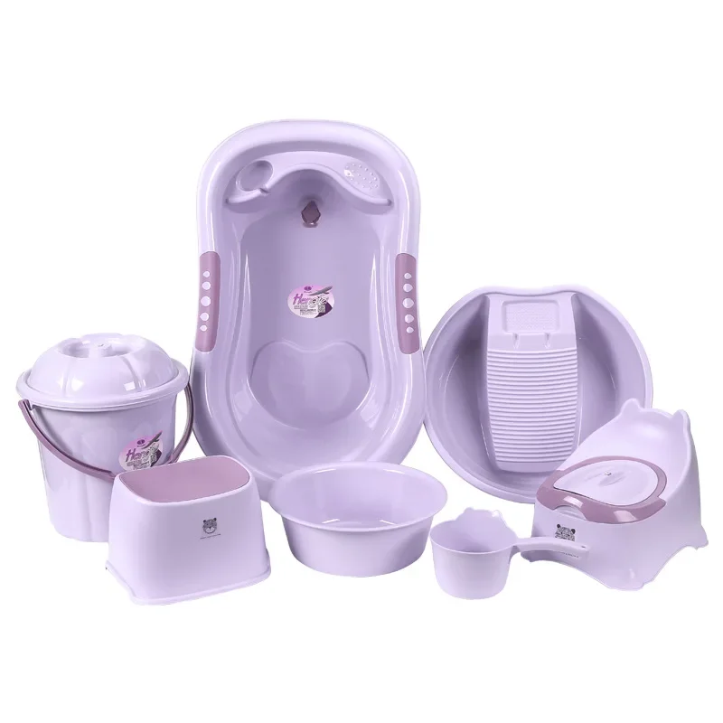 Highly Durable Baby Bathtub Set, 7 Piece Set Plastic Bath Set for Newborns with Non-Slip Tub and Toddler Bath Seat, Gift Set