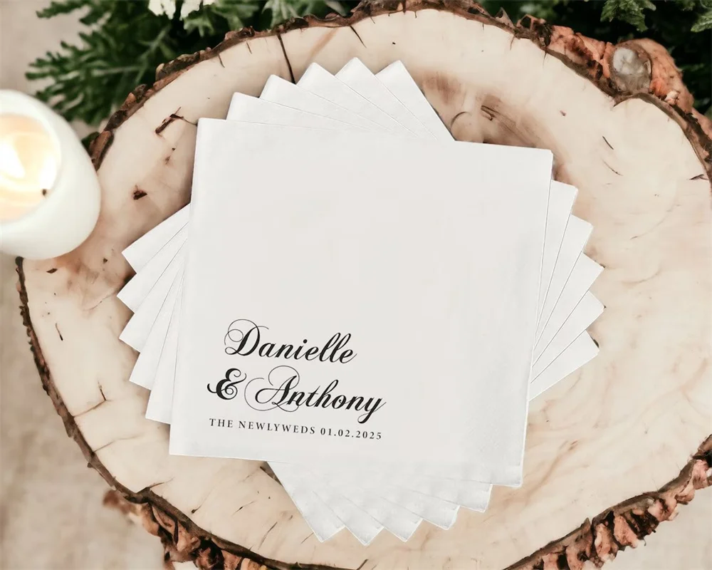 

50PCS Personalized Wedding Napkins | Cocktail Napkins | Rehearsal Dinner | Cheers Beverage Napkins | Gold Foil Wedding Napkins