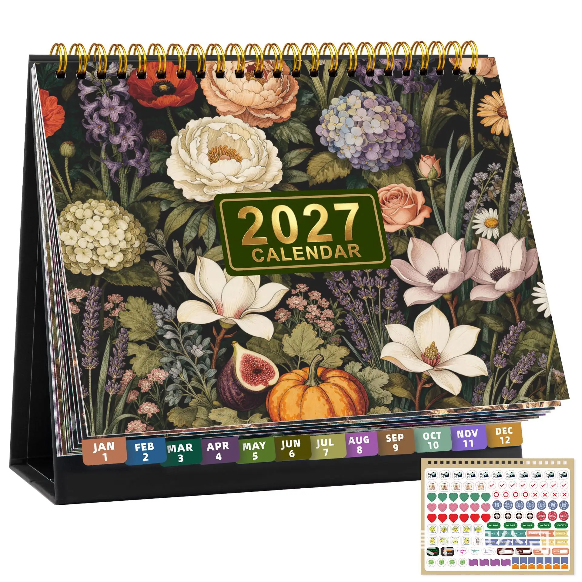 2027 Art Desk Calendar Vintage Floral Famous Painting Table Calendar Monthly Planner Desktop Ornament for Office & Study Room