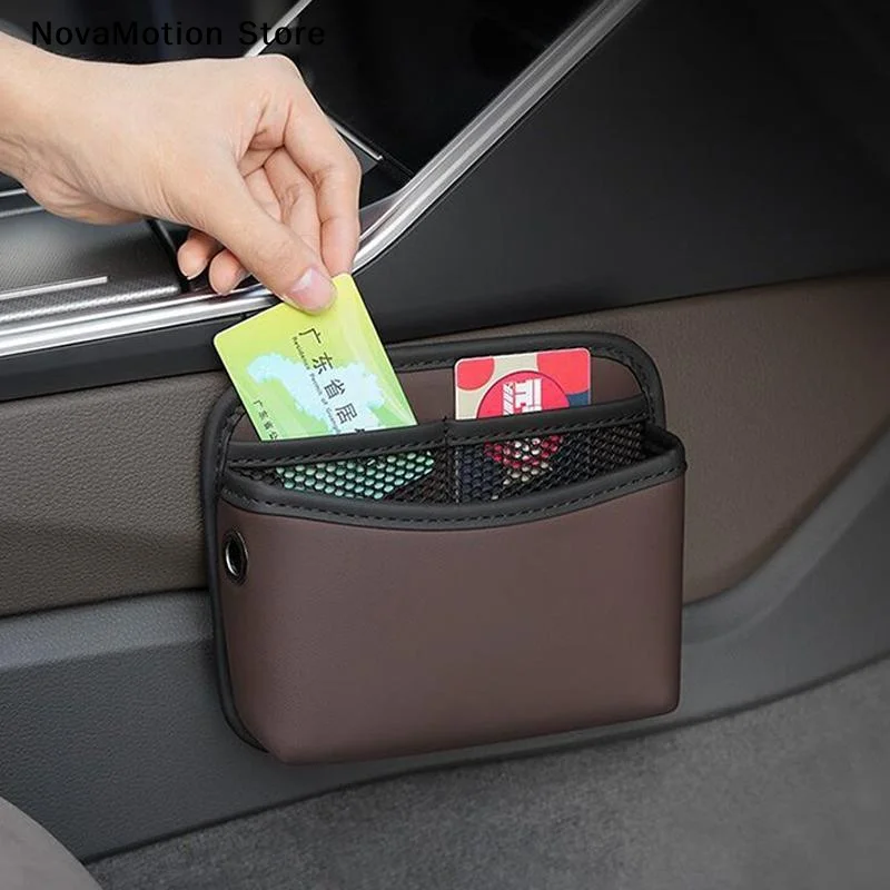 [NM]PU Leather Car Organizer Pocket Bag For Collecting Bag Cards Phone Key Paste Box Self Adhesive Car Storage Pocket[NM]