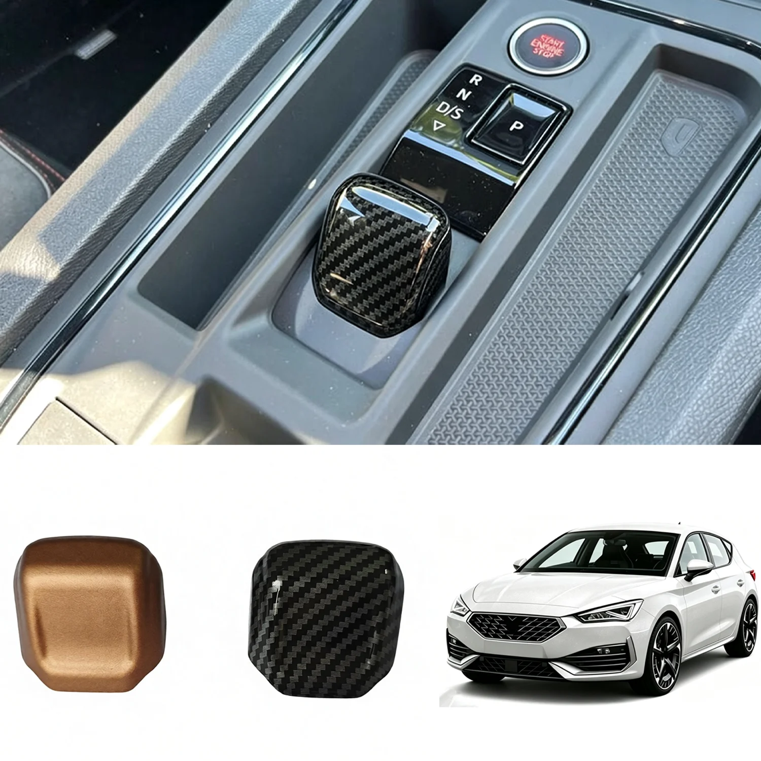 Gear Shift Knob Head Cover, Carbon Fiber&Metallic Copper ABS Interor Trim For Seat Leon MK4/Cupra Leon/Cupra Formentor 2020-2026