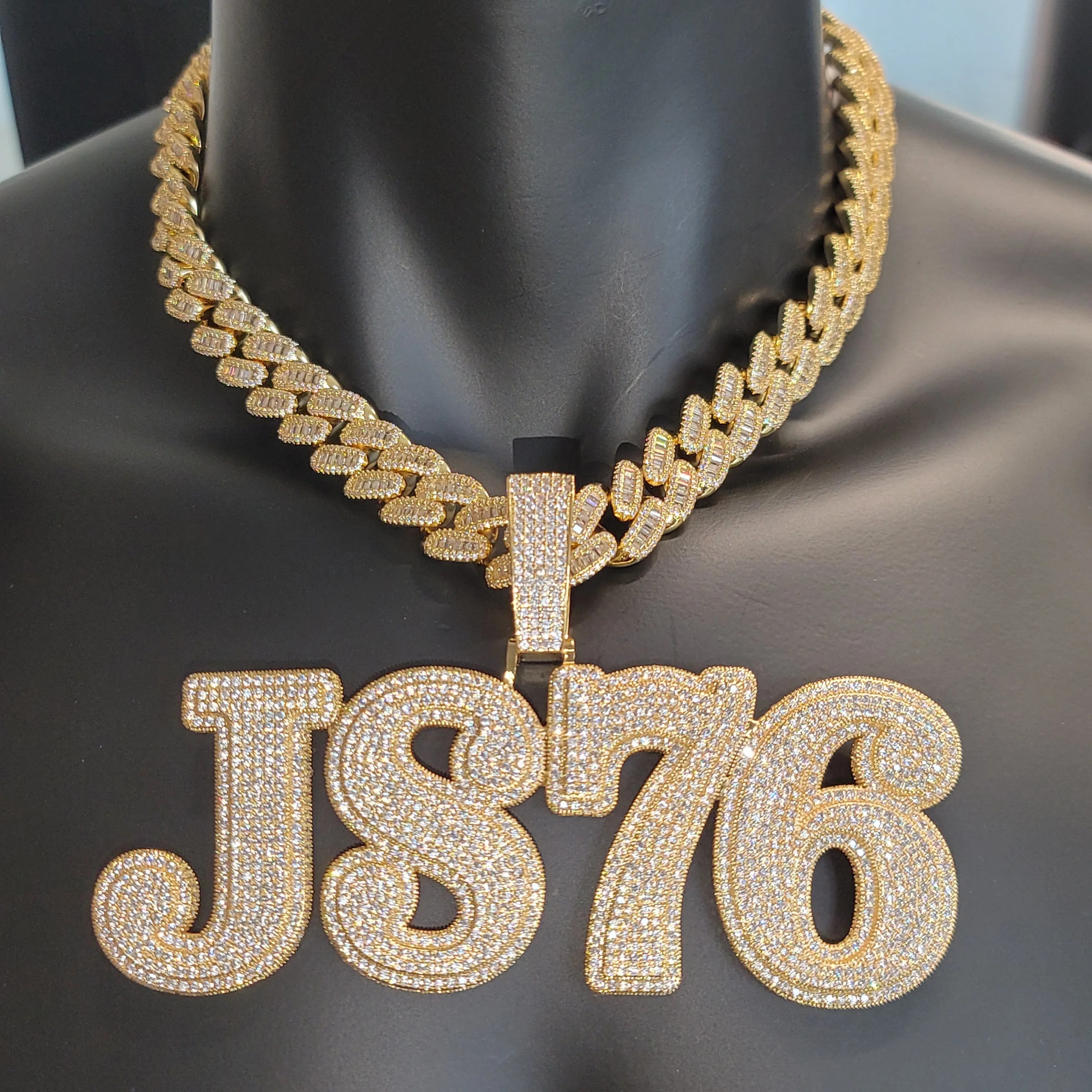 

Персонализированный двухслойный кулон с буквами на заказ, ожерелье с номером, ледяная цепочка Baguettecz, ювелирные изделия в стиле хип-хоп, табличка с именем