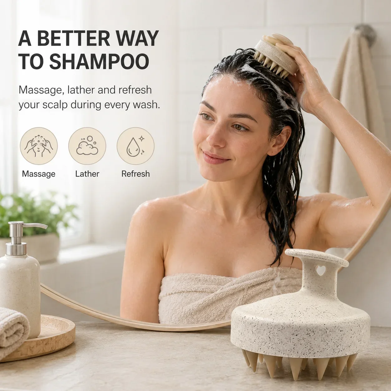 Wheat Straw Silicone Scalp Massager Shampoo Brush Soft Hair Scrubber for Wet Dry Hair Shower Head Massage