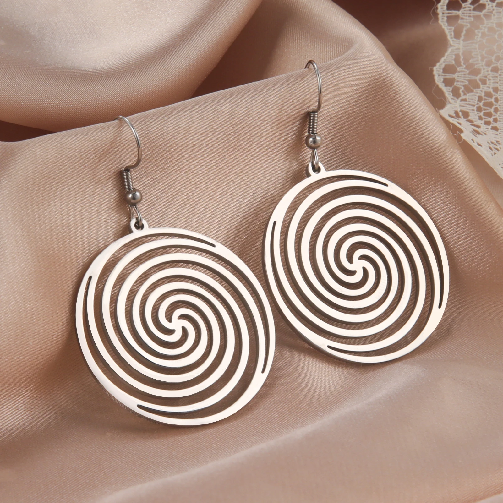 Skyrim spirale Swirl orecchini pendenti rotondi donna orecchini geometrici in acciaio inossidabile Color oro 2024 regalo di gioielli di tendenza