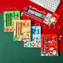 6pcs Christmas Stationery Set Kids Cartoon Pencils Eraser Ruler Memo Pads Pencil Knife Set School Supplies Back To School Gifts