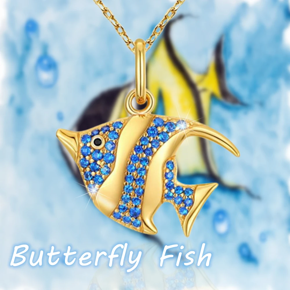 Luxurious Design Butterfly Fish Sparkle Pendant Necklace for Women Elegant Women's Sea Animal Jewelry Romantic Anniversary Gifts