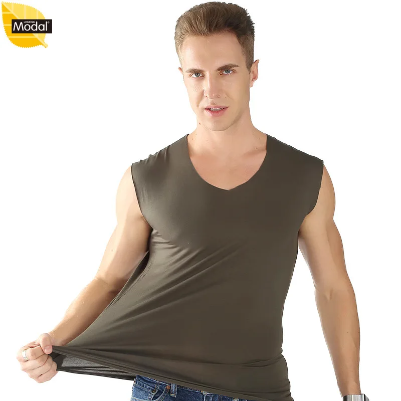 Men's New Summer Plus Size Modal Seamless V-neck Wide Top Vest Top De Academia Sexy Men Sport and Comfortable Fit 40-125kg