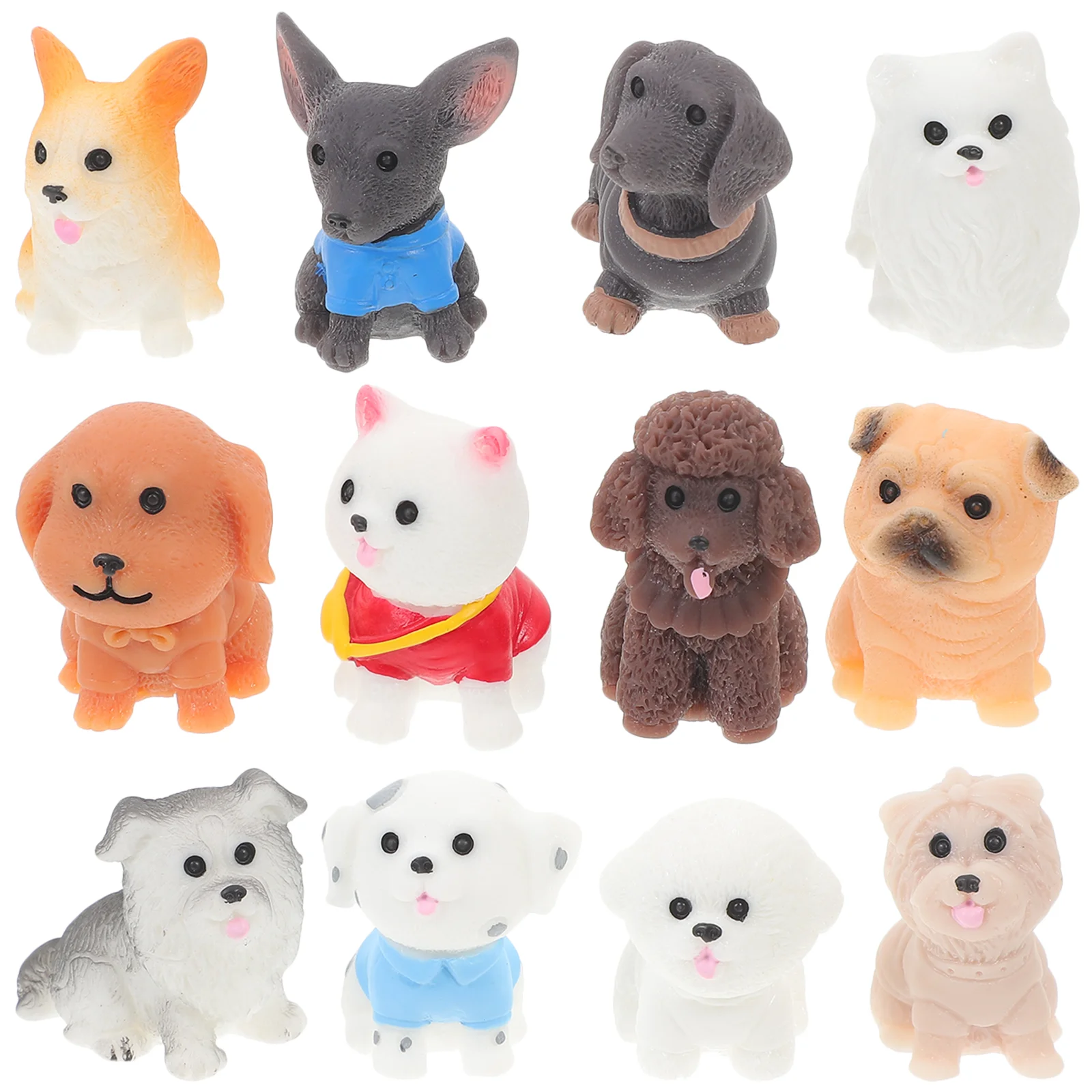 12Pcs Mini Dog Figurines Simulation Cartoon Resin Puppy Statues Models Toys miniature dog decor mini dog ornament
