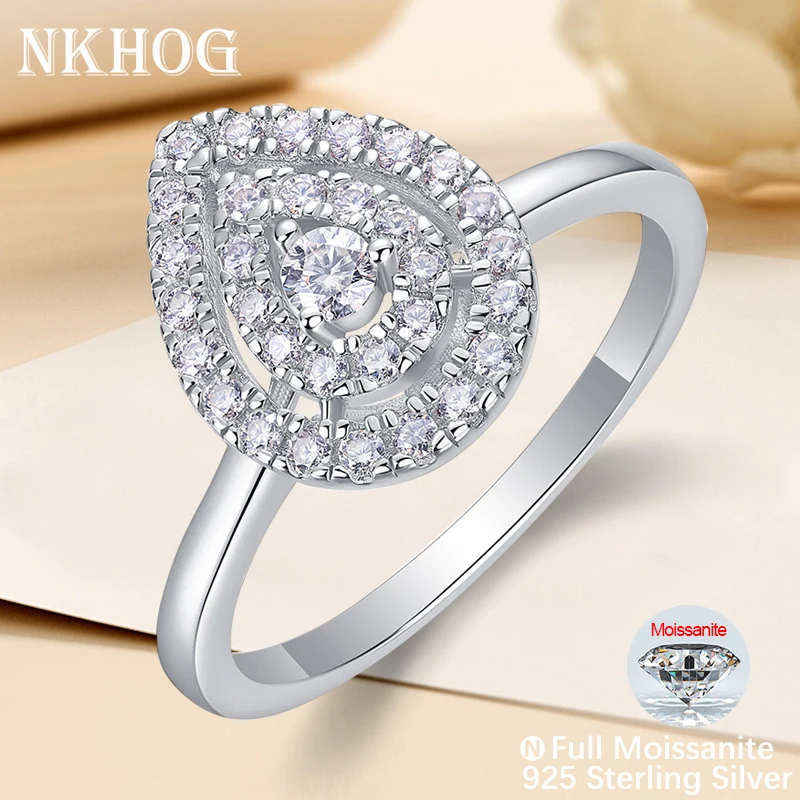 

NKHOG Full Moissanite Ring Drop Water Women 925 Sterling Silver D Color VVS Pass Diamond Test Wedding Band Party Gifts Rings GRA