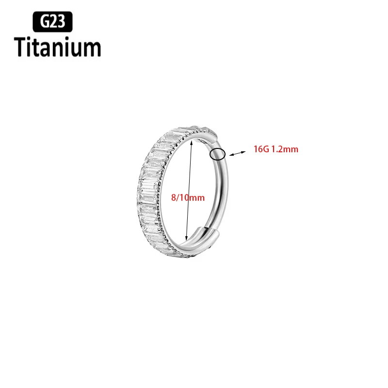 ASTM F136 Titanium Piercing Earrings Zircon Clicker Septum Nose Ring Conch Cartilage Tragus Helix Ear Piercing Body Jewelry 16G