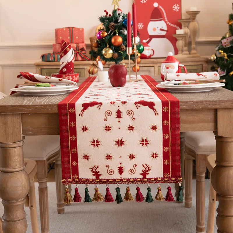 Jacquard Table Flag Christmas Deer Gift Christmas Hat Tassel Bed Tail Flag Bucket Cabinet TV Cabinet Cover Towel