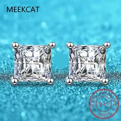 Princess Cut 1.2/2CT Moissanite Stud Earrings for Women Men VVS Simulated Diamond Ear Studs 925 Sterling Silver Jewelry