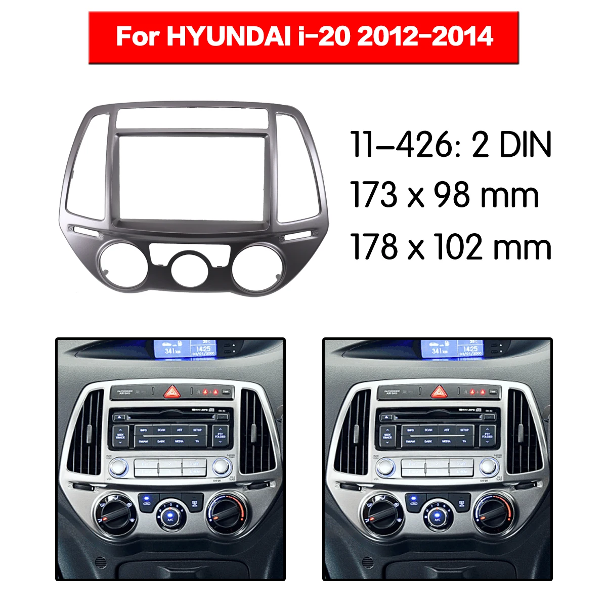 

Автомобильные аксессуары, комплект для установки стереосистемы, отделка центральной консоли для HYUNDAI i-20 2012-2014 2DIN