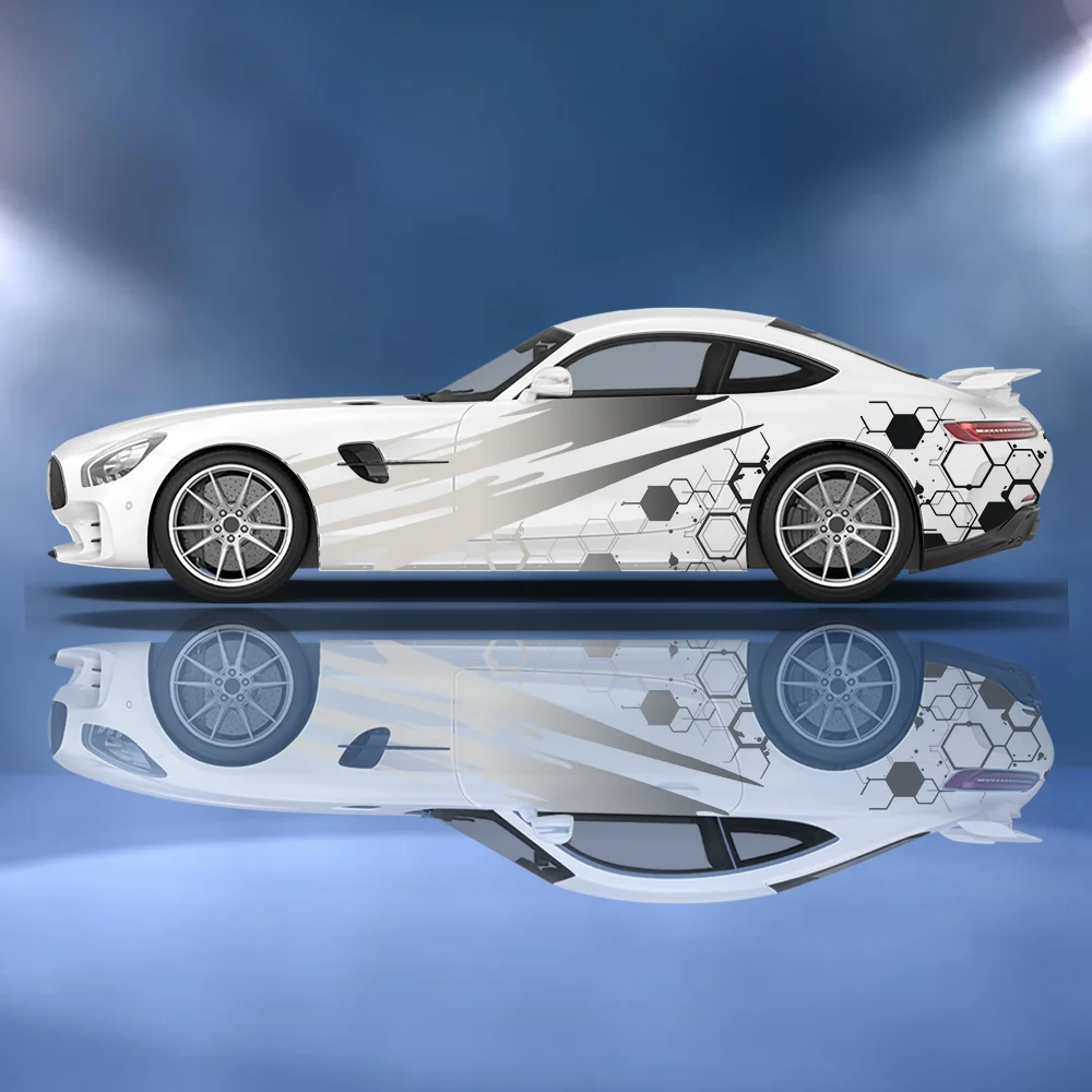 

Splash Honeycomb Line Print Car Side Sticker Decoration Protection, Waterproof Self-adhesive Decal Auto Accessories Wrap Cover