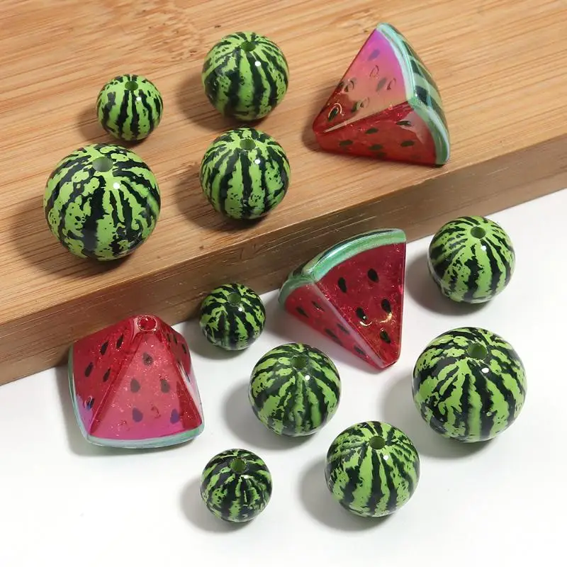 5Pcs Watermelon Shaped Acrylic Beads Red Green Loose Spaced Beads For Keychains Bracelet Making DIY Jewelry Accessories