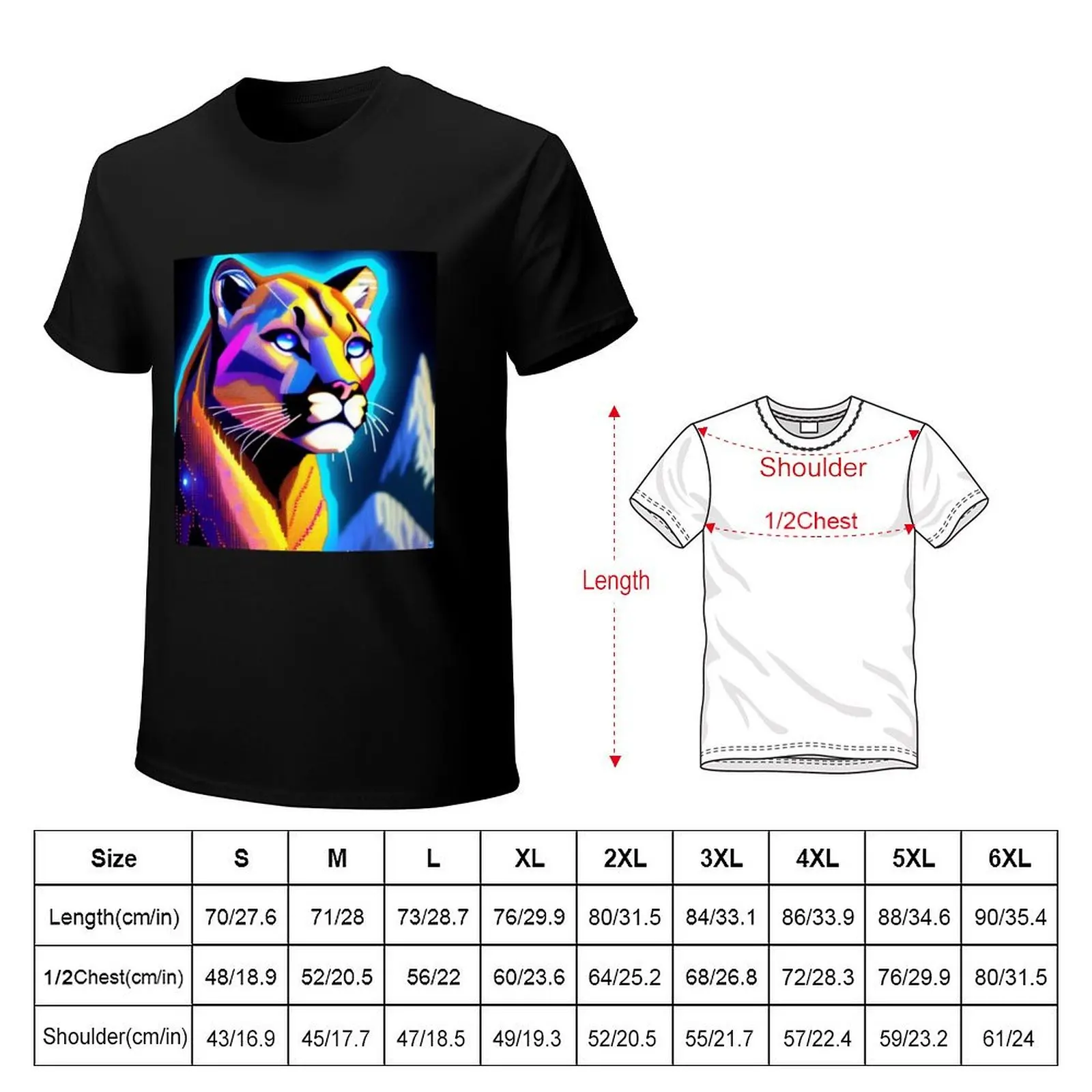 Neon pixels mountain lion T-Shirt Plus Size Gym Sports T-Shirt