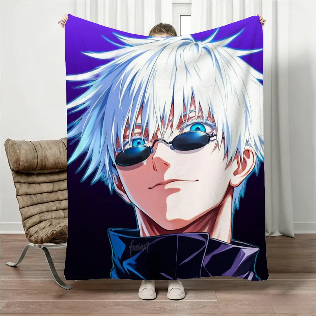 Jujutsu Kaisen Gojo Flanelldecke für Alle Jahreszeiten Universelle Nickerchendecke Anime-Druck Leichtgewichtige Sofa-Bett-Büro-Mittagspausendecke