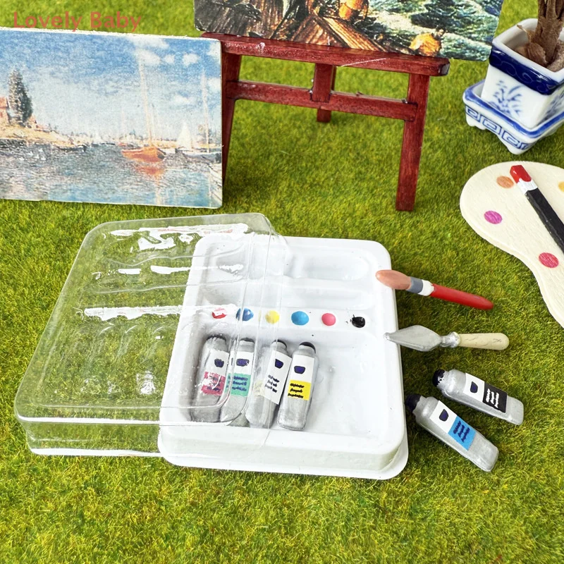 Miniature Dollhouse Watercolor Pencil Paint Box Pretend Toys DIY Simulated Scene Model Play House Lifelike Design Mini Paint Box