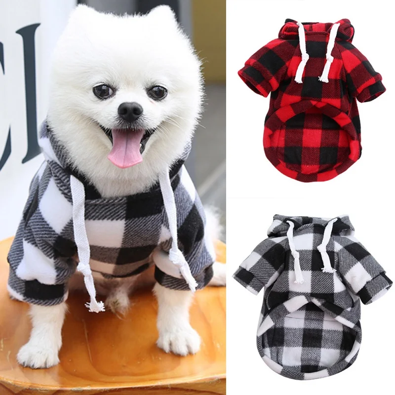 5XL Dog Clothes Plaid Coat Pet Hoodie Pocket Sweater For Small Large Dogs Clothes French Bulldog Pet Clothing Golden Retriever