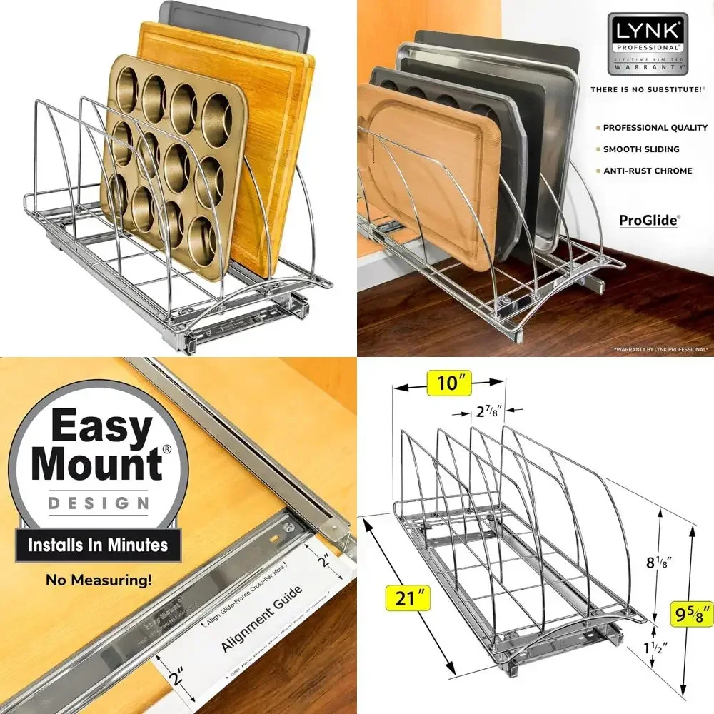 슬라이드 아웃 주방 수납 솔루션, 평판형 도마 정리대, 쿠키 시트 및 베이킹 팬 랙, 평생 보증 포함