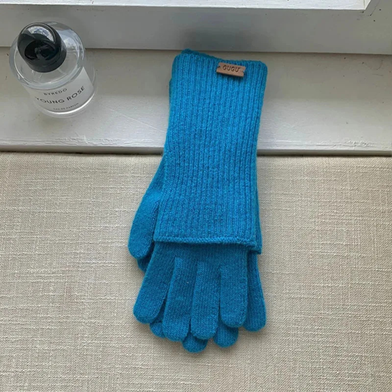 

Touch Screen Winter Warm Women's Knitted Knitting Wool Gloves Women's Wear-Resistant Finger Riding New Solid Color Gloves
