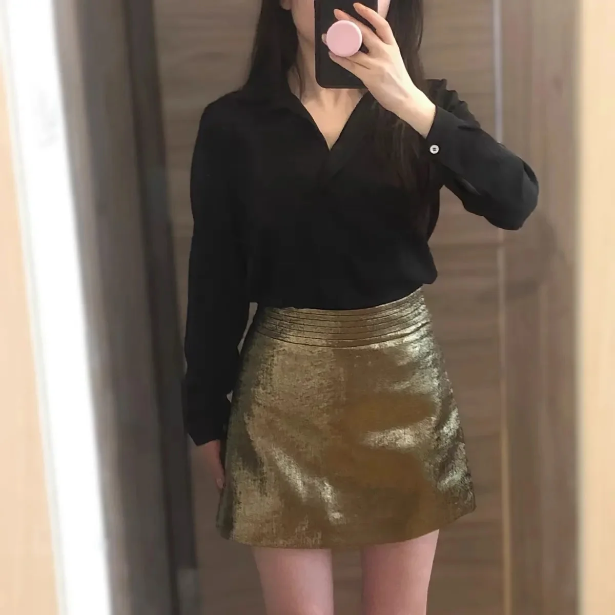 Sweet Golden shiny Mini Skirt, for Women, 2024 New ,Spring Autumn Skirts, Sexy High Waist Slimming A-line hip Short Skirt,Girls