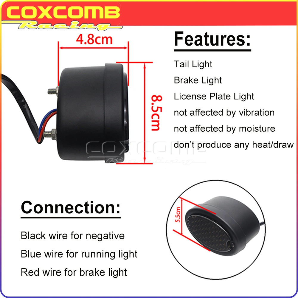 Motorcycle LED Taillight Cat Eye Rear Brake Stop Light For Harley Chopper Bobber Custom Cafe Racer Sportster License Plate Lamp