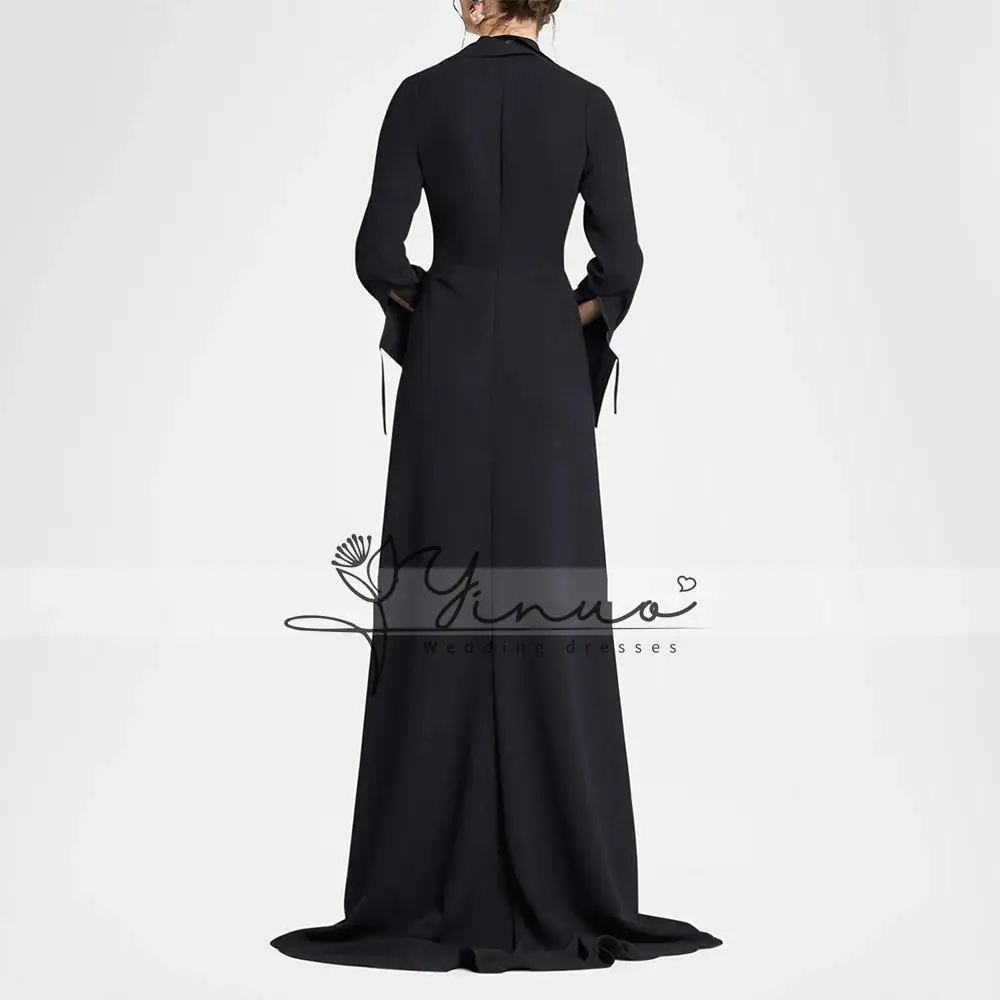 Customized  Evening Dress Long Sleeves Deep V Neck Ruffle 2025 Women's Evening Party Gowns Black Jersey Wedding Guest Dresses