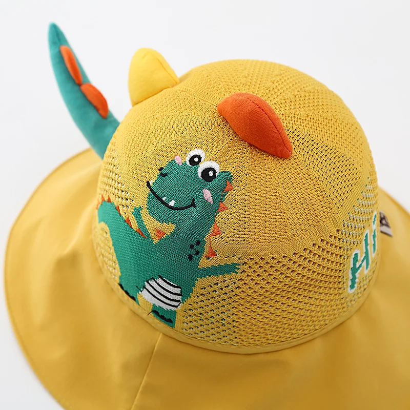 Children\'s hats spring and summer sun visor hats Big Brim Sun Protection Hat Baby Cartoon Dinosaur Sun Protection fisherman hat