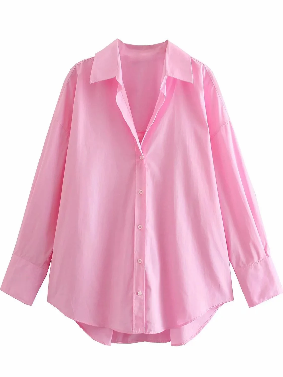 

Loose Long Sve Women's irt Stand Collar Ne Open Cardigan Sle Street Faion Polyester Casual Pure Color Spring