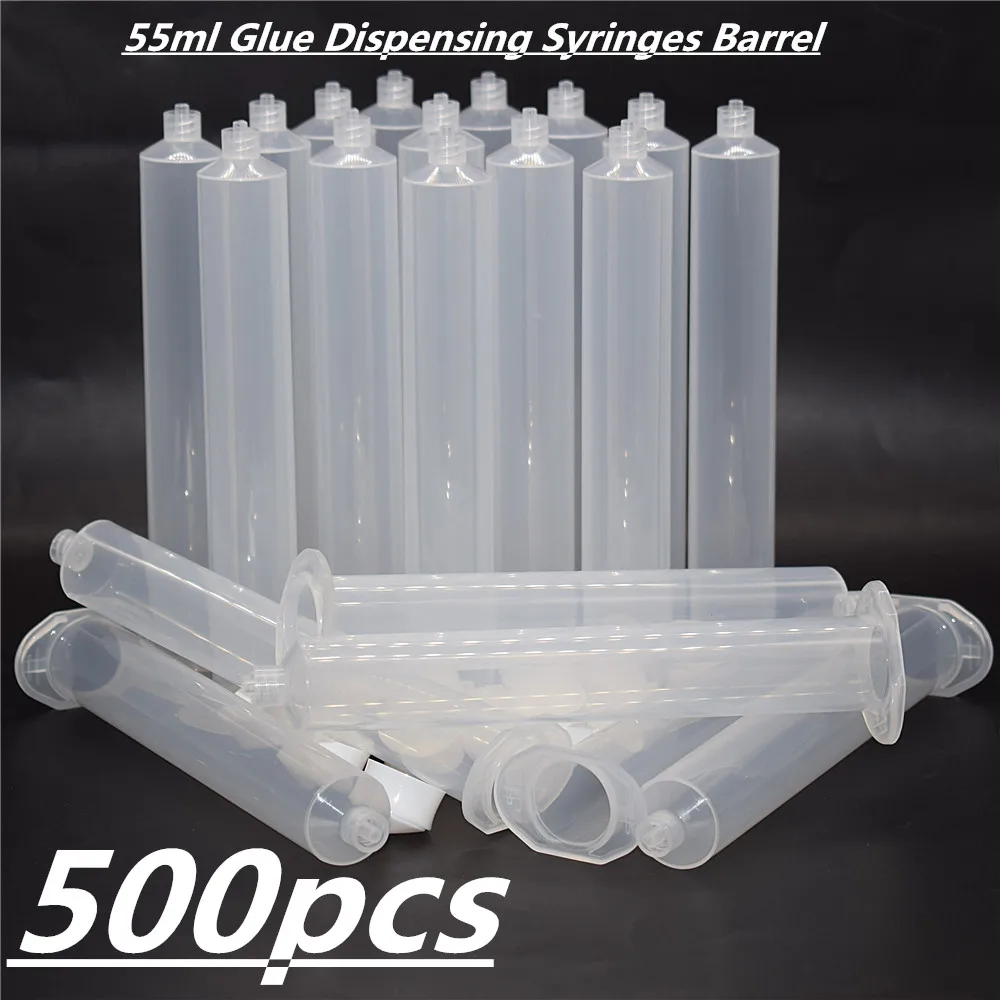 500 pz 55cc Colla Erogazione Siringhe Barile 55 ml Colla Adesivi Siringa Industriale Tubo con Tappo per Manuale 55 ml Pistola per Colla UV