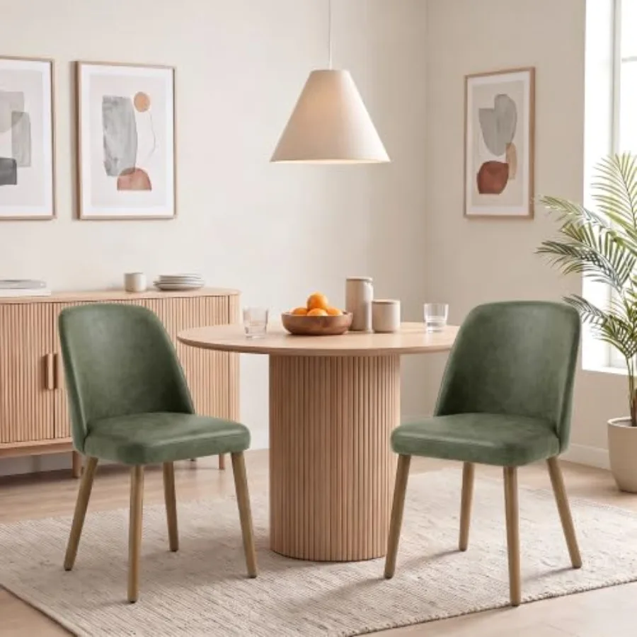 Upholstered Dining Chairs Set of 2 for Kitchen Use, Wood Frame with PU Leather Upholstery, Beige Color, Comfortable and Easy-to