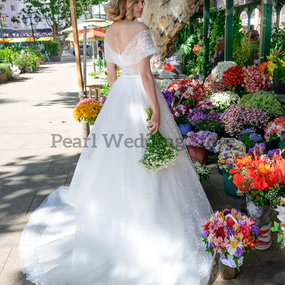 Wunderschöne Hochzeit Kleid Karte Schulter Tüll Perspektive High-end-Custom Multi-Größe Strand Am Meer Hochzeit Braut Heiraten Kleider