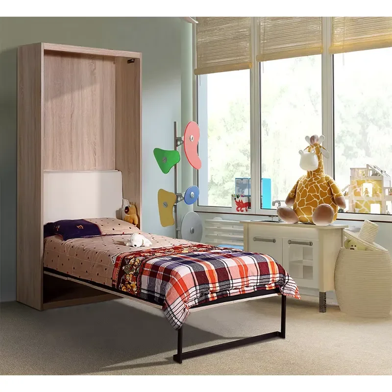 Modern Design Wood-Style Panel Murphy Bed Space-Saving Vertical Tilting Folding Metal Wall Bed Mechanism Smart Furniture Home
