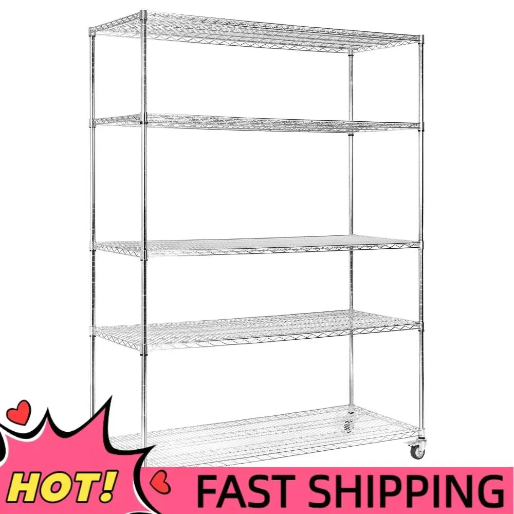 

Металлический стеллаж на 5 полок, грузоподъемность 7500 фунтов, с колесами и защитным покрытием для полок, для кухни, ванной, кладовой, подвала