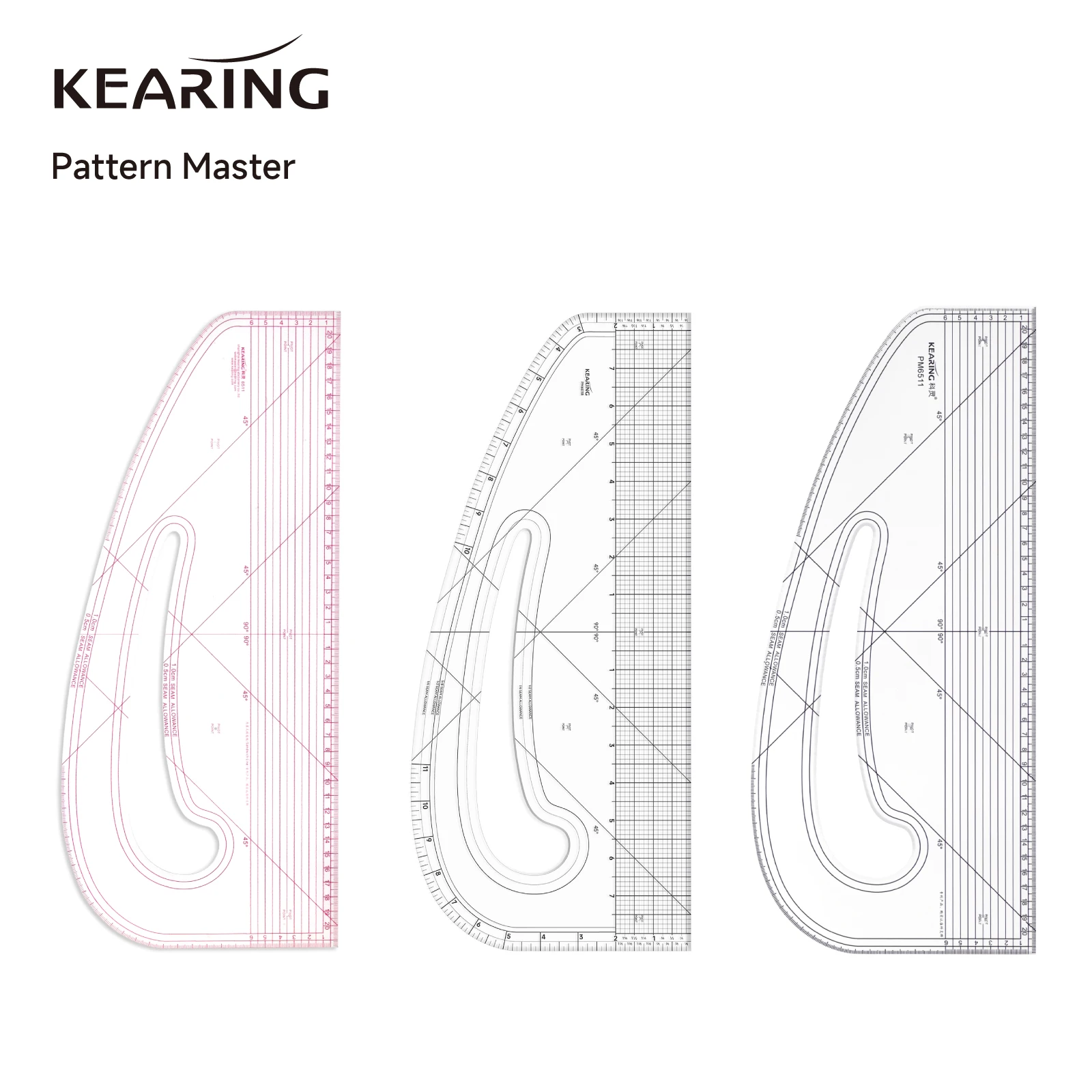 Kearing Pattern Master Dressmaking Ruler with Clear Line Seam Allowance  French Curve for Pattern Mast Template Measure Tool