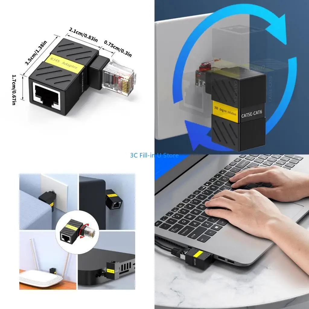 G8TA Rotatable RJ45 Ethernet Adapters 90 Degree Angled for Cat6 Networking Extenders